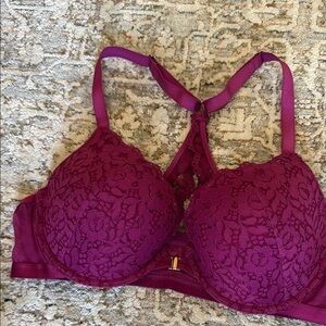 Lace Underwire Bra in Purple front closure